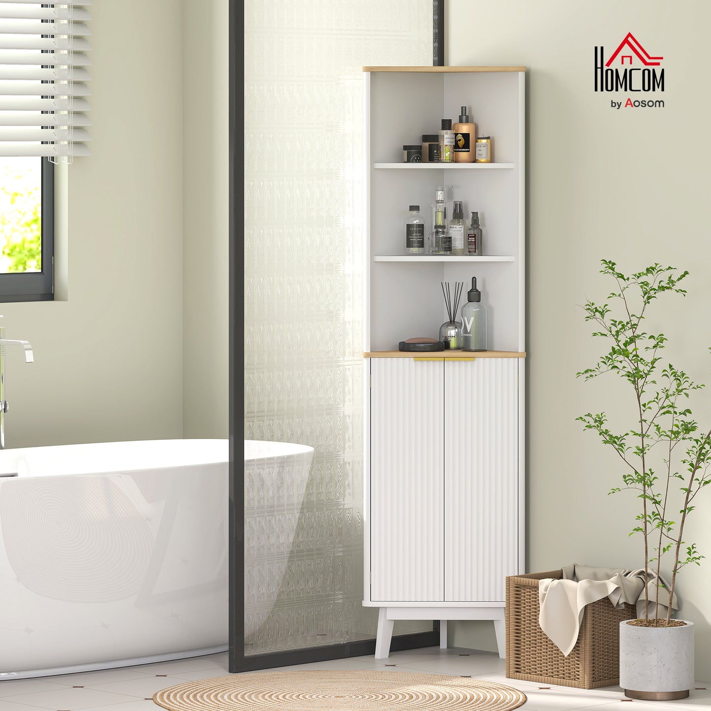 HOMCOM 67" Tall Bathroom Cabinet, Narrow Bathroom Storage Cabinet with 3 Open Shelves, Drawer and 2 Adjustable Shelves, White