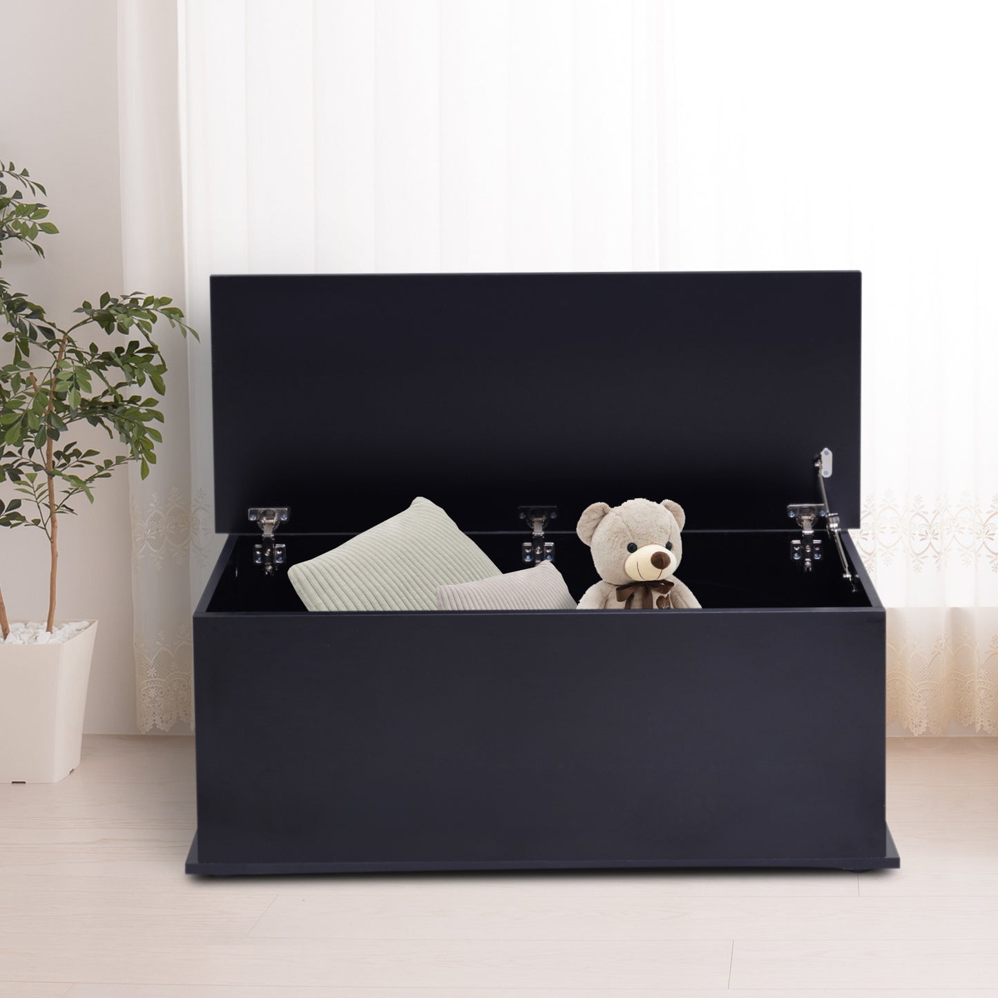 HOMCOM 39.5" Storage Chest with 2 Safety Hinges, Storage Box Organizer with Flip-Top Lid, Entryway Storage Bench, Black