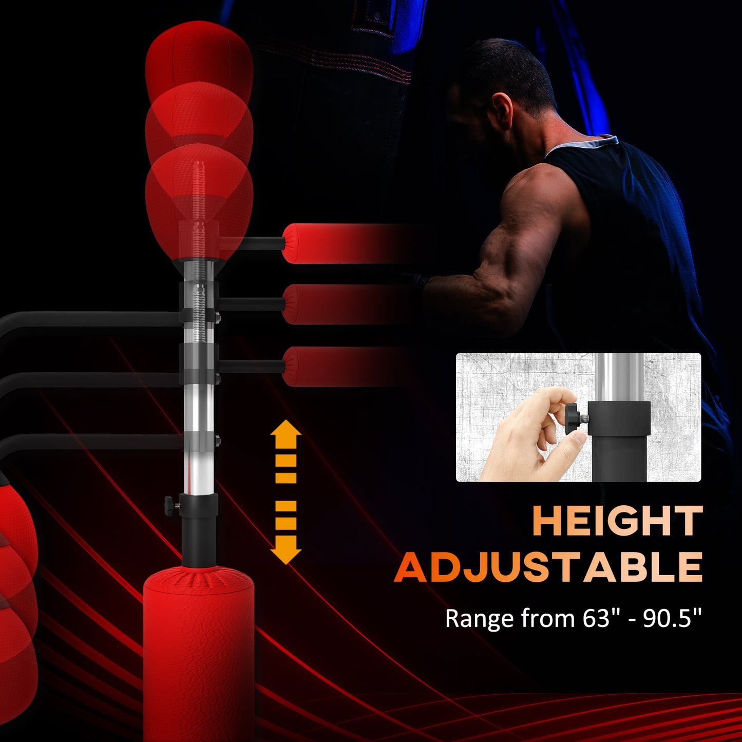 Soozier 4-in-1 Free Standing Punching Bag, Height Adjustable Boxing Bag with 2 Speed Balls, 360° Reflex Bar, Red
