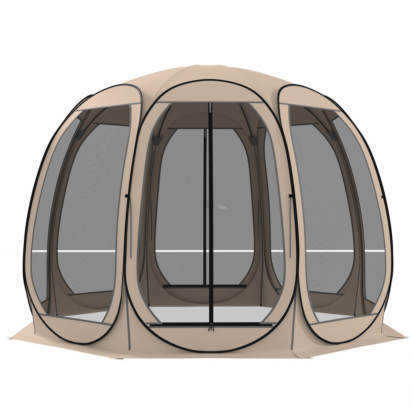 Outsunny 11' x 11.5' Screen Tent, Pop Up Camping Gazebo with Portable Carry Bag and 2 Doors, Cream White