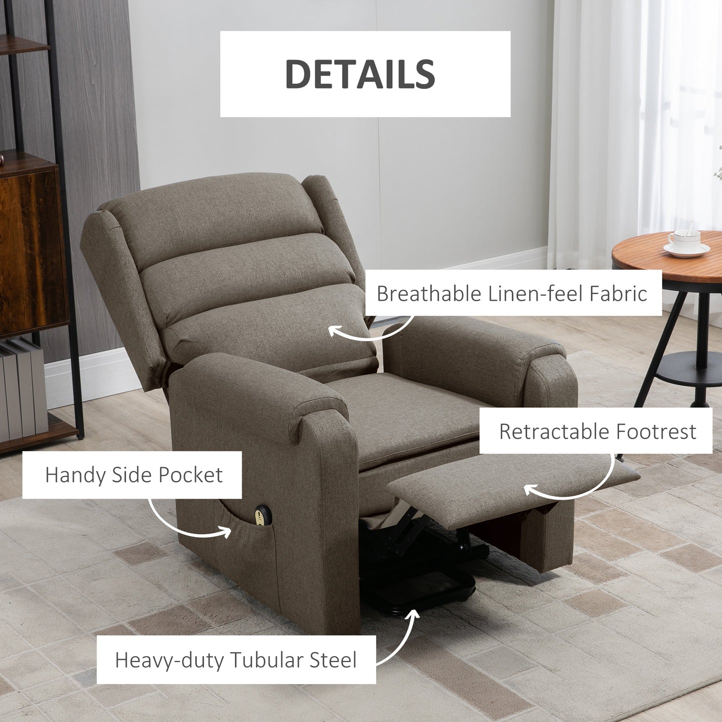 HOMCOM Lift Chair for Elderly, Power Chair Recliner with Footrest, Remote Control, Side Pockets for Living Room, Grey