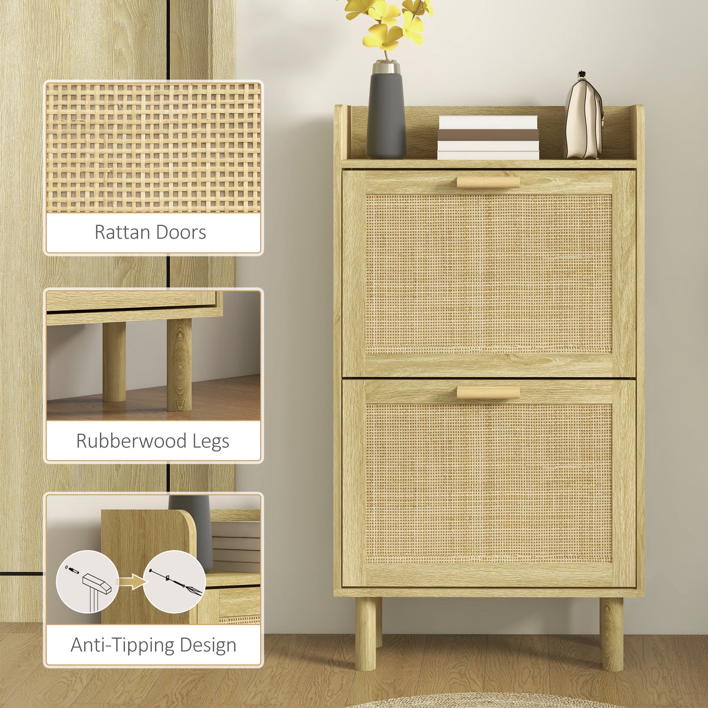 HOMCOM Entryway Shoe Cabinet with 5-Tier Shelving and Adjustable Shelves, 15 Pair Shoe Storage Organizer for Hallway, Oak