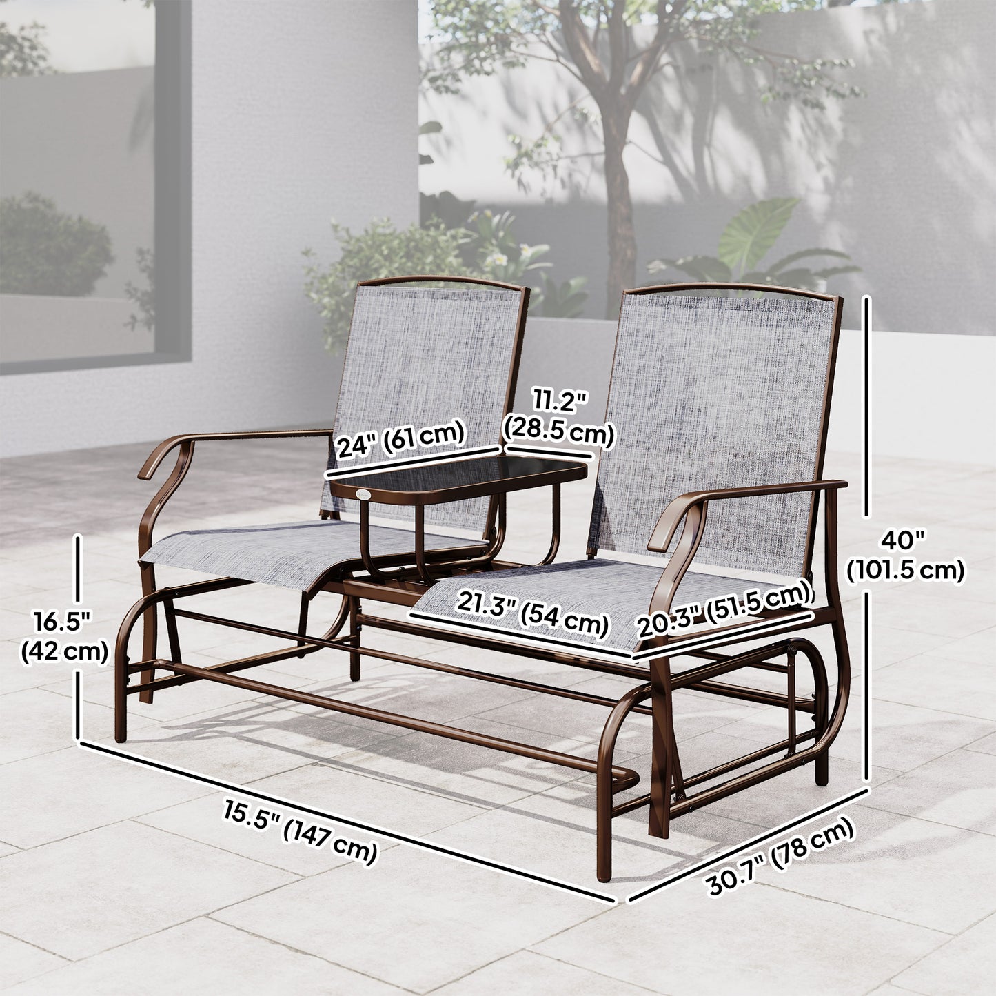 Outsunny Patio Glider Rocking Chair 2 Person Outdoor Loveseat Rocker Garden Furniture Bench, Grey