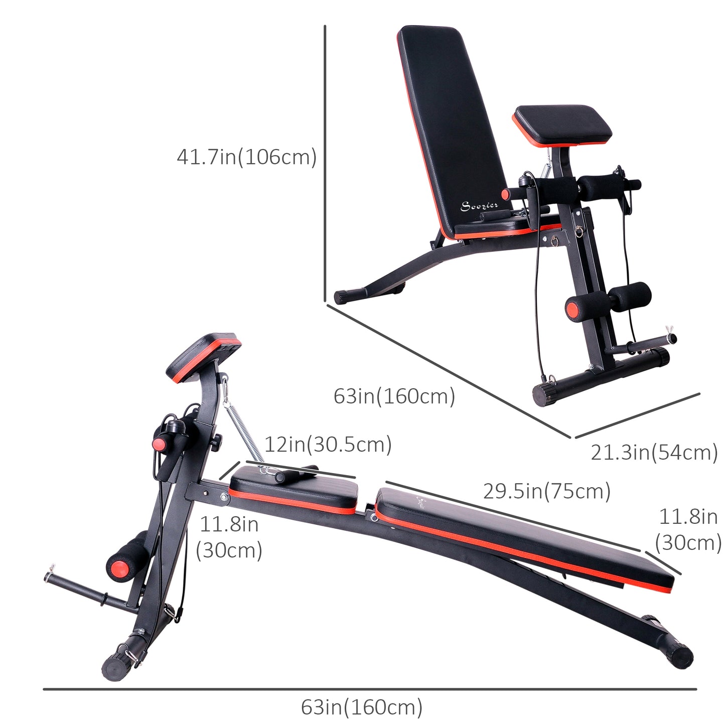 Soozier Foldable Press Bench Adjustable Dumbbell, Weight Training Bench Exercises Gym Chair, Black & Red