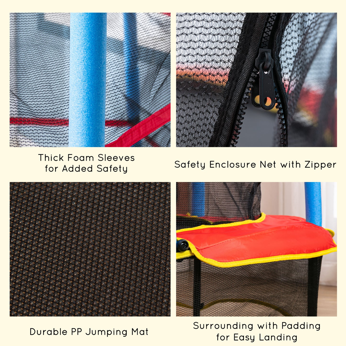 Qaba Kids Trampoline with Safety Enclosure Net and Safety Pad, Indoor Outdoor for Age 3-10 Years Old, Multi-coloured