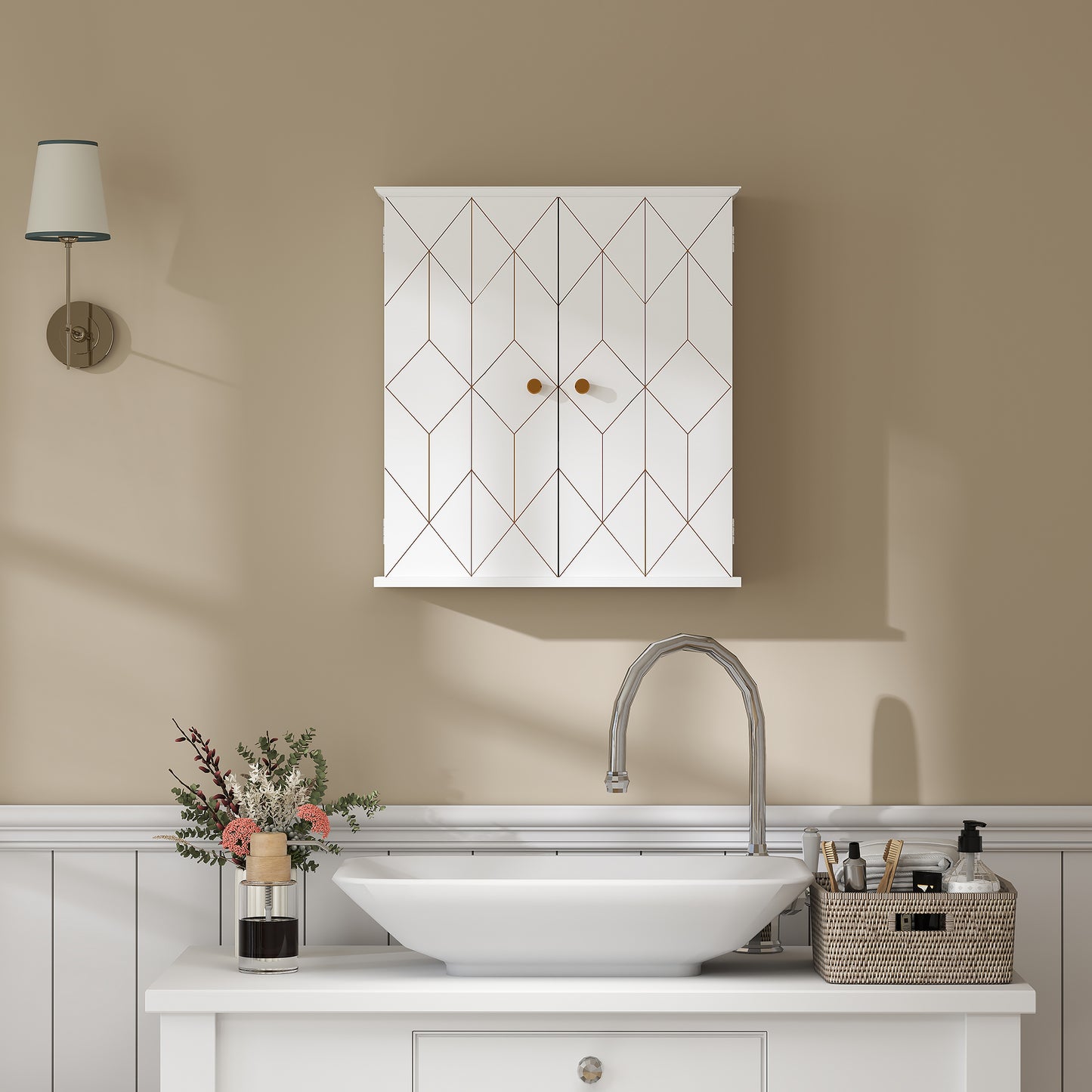 HOMCOM Bathroom Wall Cabinet, Medicine Cabinet, Storage Cabinet with 2 Doors, Adjustable Shelf, White