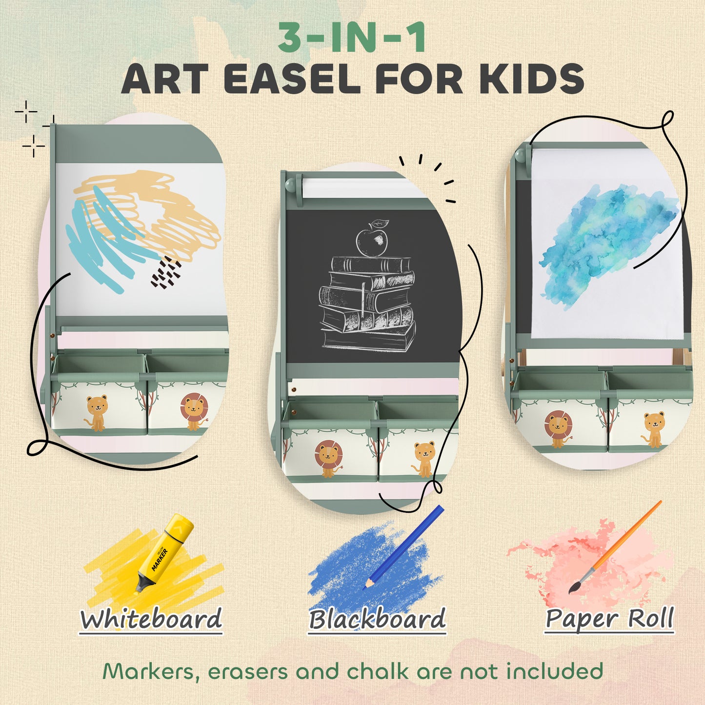 Qaba Art Easel for Kids, Double-Sided Whiteboard & Chalkboard with Paper Roll, 2 Storage Boxes, Gift for Boys, Girls, Pink