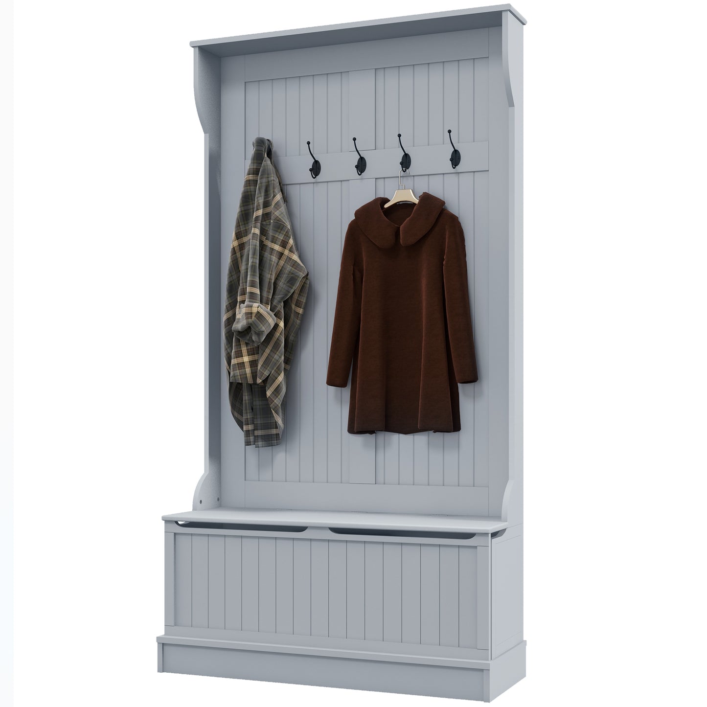 HOMCOM 3-In-1 Hall Tree w/ Coat Rack, Shoe Storage and Bench Seat, Entryway Bench w/ 4 Hooks for Hallway, Living Room, White