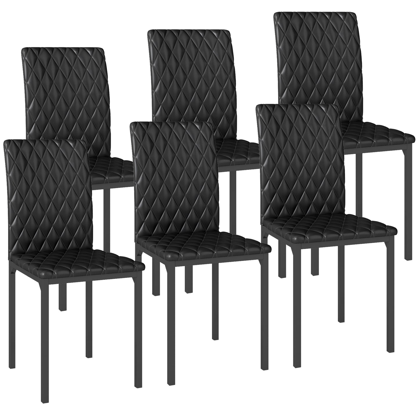 HOMCOM Modern Dining Chairs Set of 4, Upholstered Faux Leather Kitchen Chairs with Rhombic Tufting and Metal Legs for Living Room, White