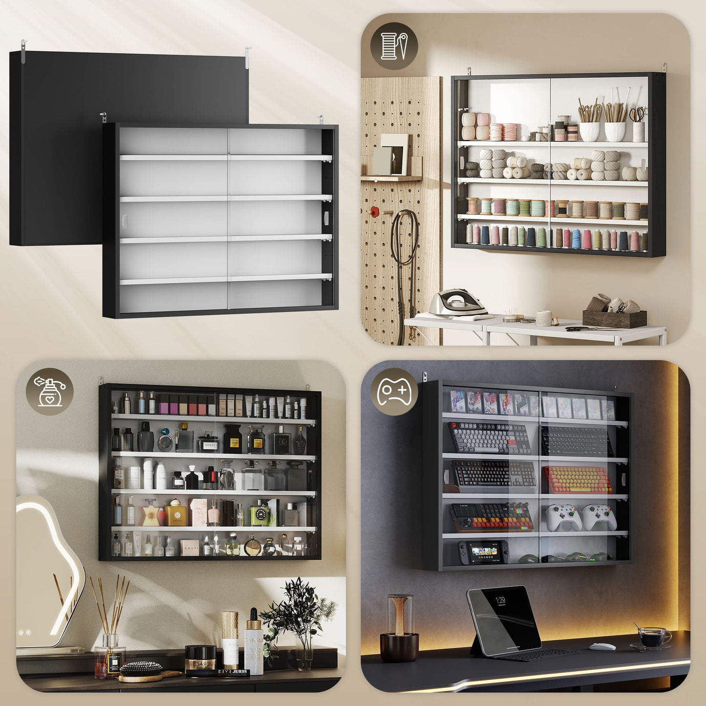 HOMCOM 5-Tier Display Cabinet, Shot Glass Display Case, Glass Curio Cabinet with 2 Glass Doors and 4 Adjustable Shelves, White
