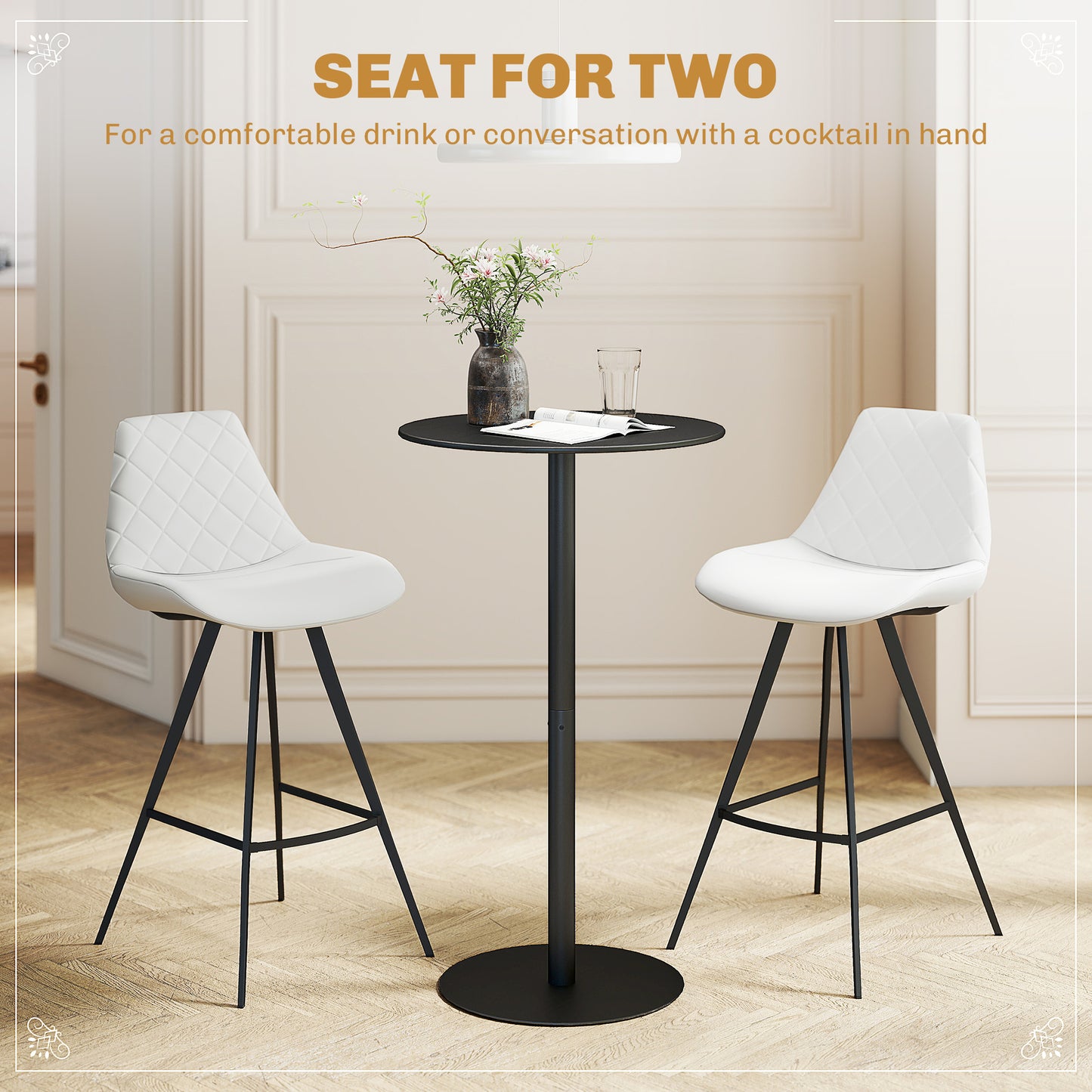 HOMCOM Round Bar Table for 2, Modern Pub Table with Steel Frame, Easy Assembly for Small Space Home Bar Cocktail Bistro, White