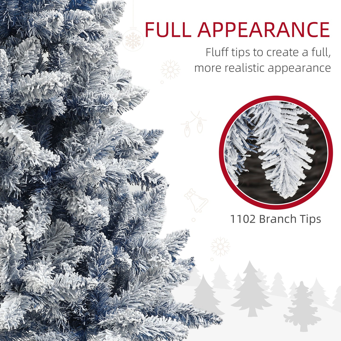 HOMCOM 7ft Flocked Blue Christmas Tree, Artificial Christmas Tree with Hinged Design, Faux Snow, for Home Office Holiday Xmas