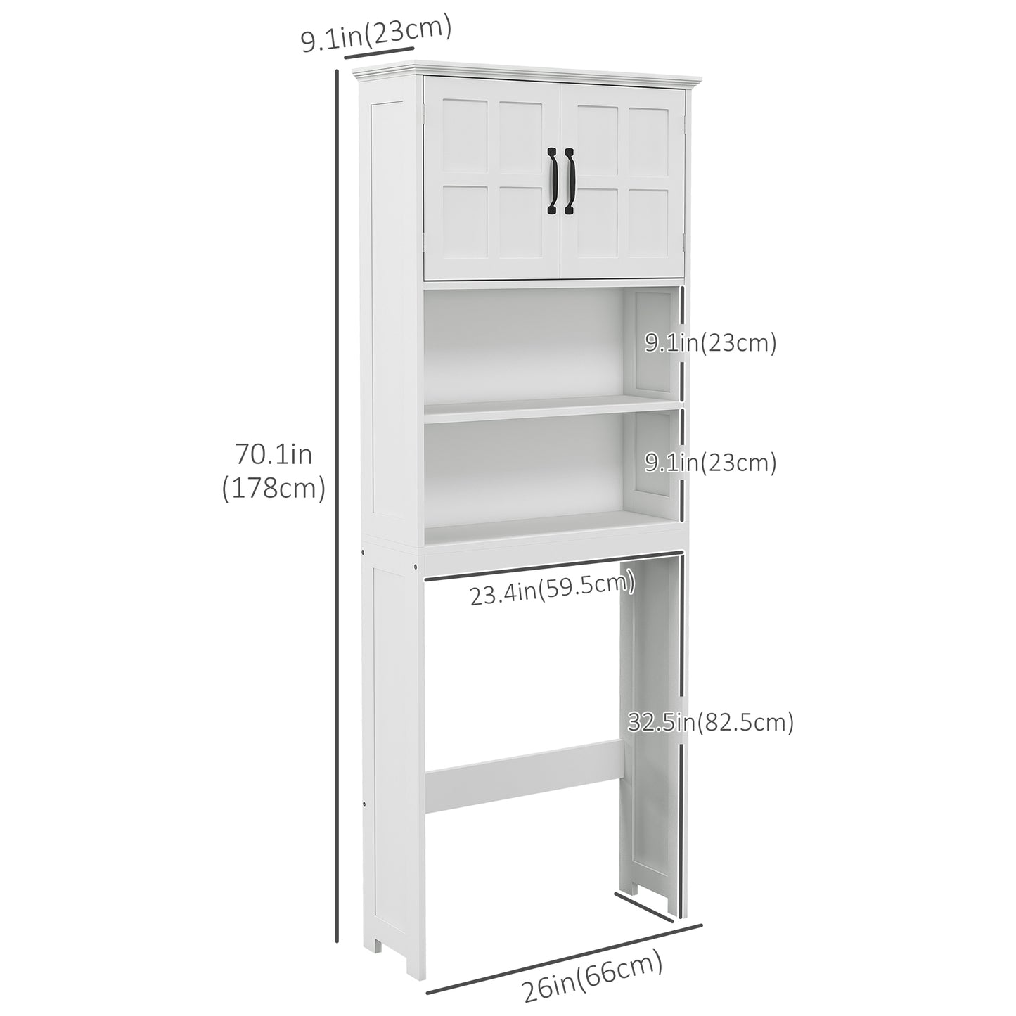 kleankin Modern Over The Toilet Storage, Bathroom Cabinets Over Toilet with Open Shelves and Double Door Cabinet, White