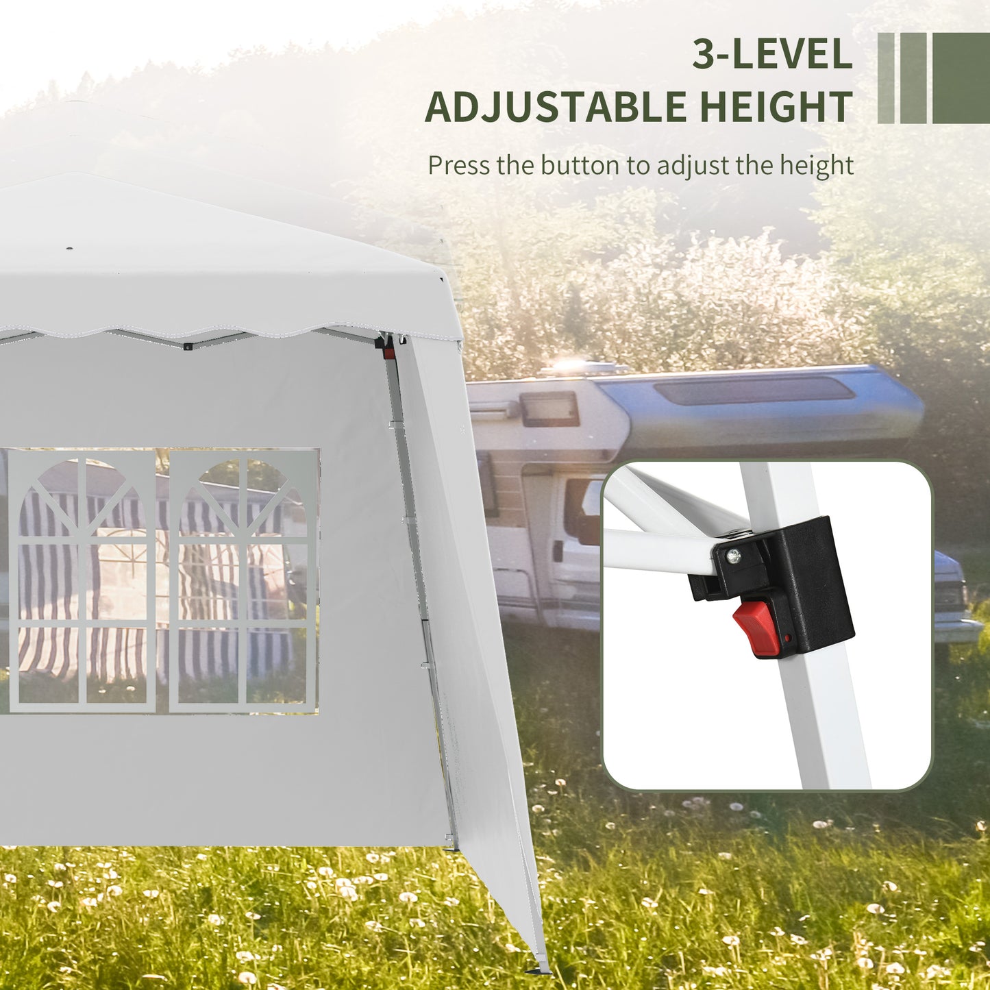 Outsunny Pop Up Canopy Tent with 2 Sidewalls, UV50+ Tents for Parties, Height Adjustable, with Carry Bag and Slant Legs, for Outdoor, Garden, Patio, 8 x 8ft Top / 9.5 x 9.5ft Base