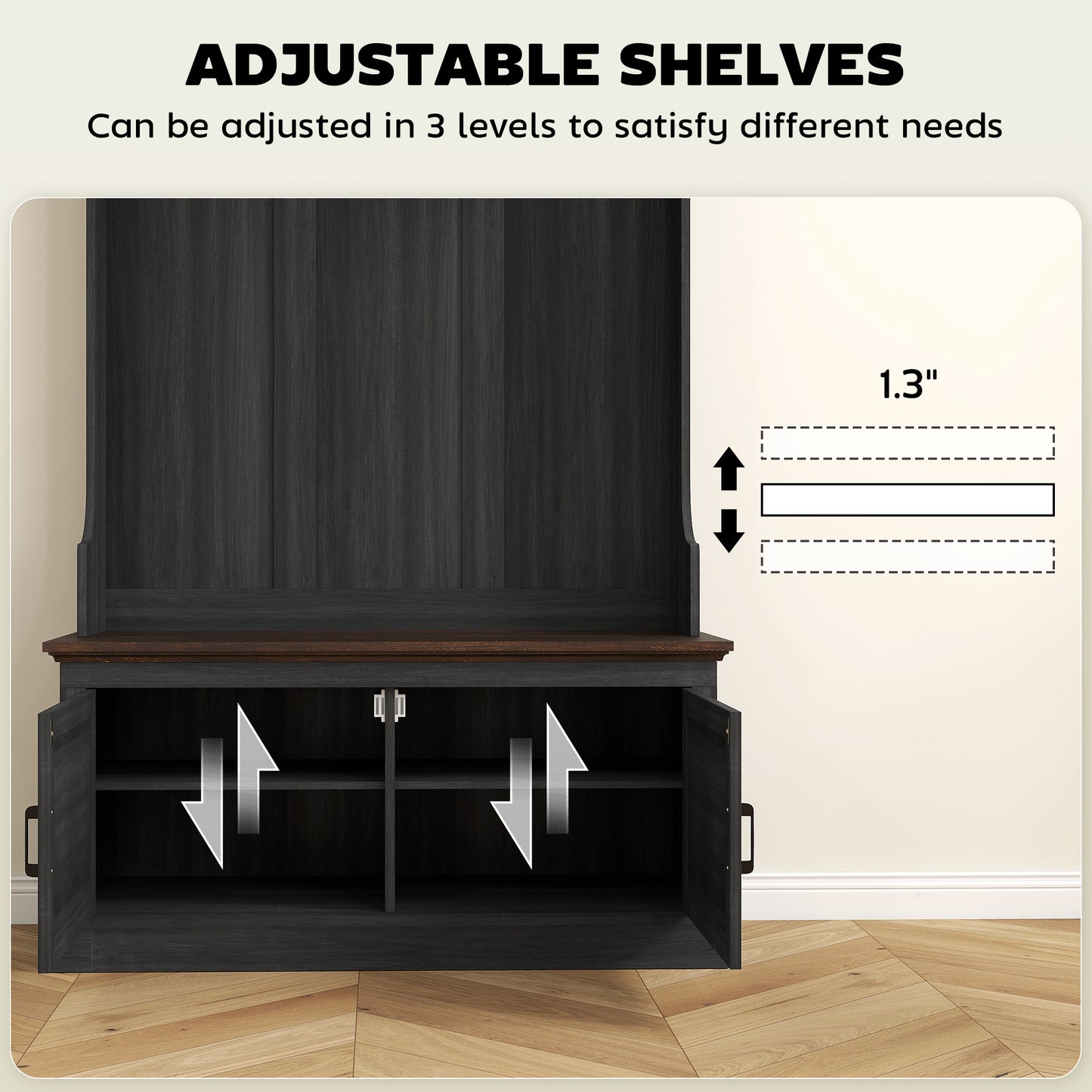 HOMCOM 3-in-1 Hall Tree with Bench, Coat Rack with Shoe Storage, Distressed Black