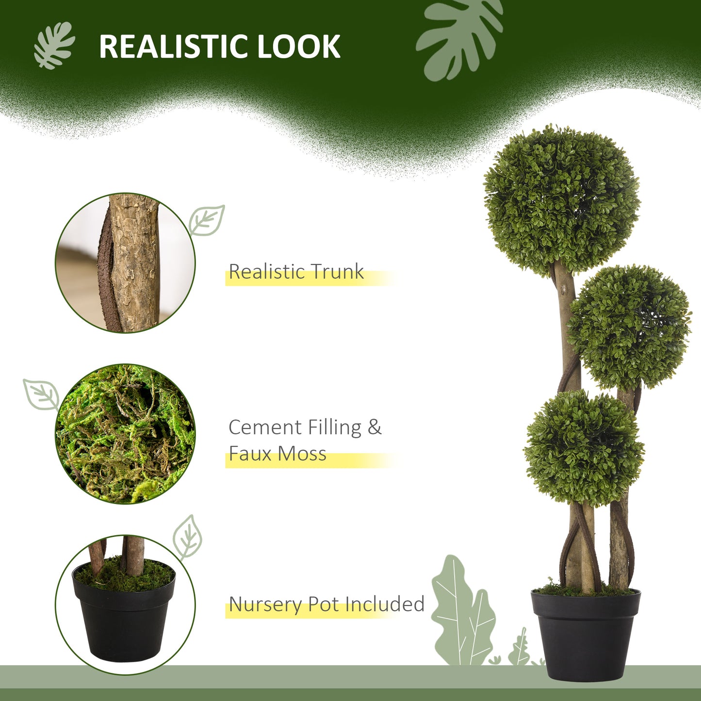 HOMCOM Set of 2 3FT Artificial Tree Bamboo Tree Fake Plants in Pot for Home Office Living Room Decor, Green