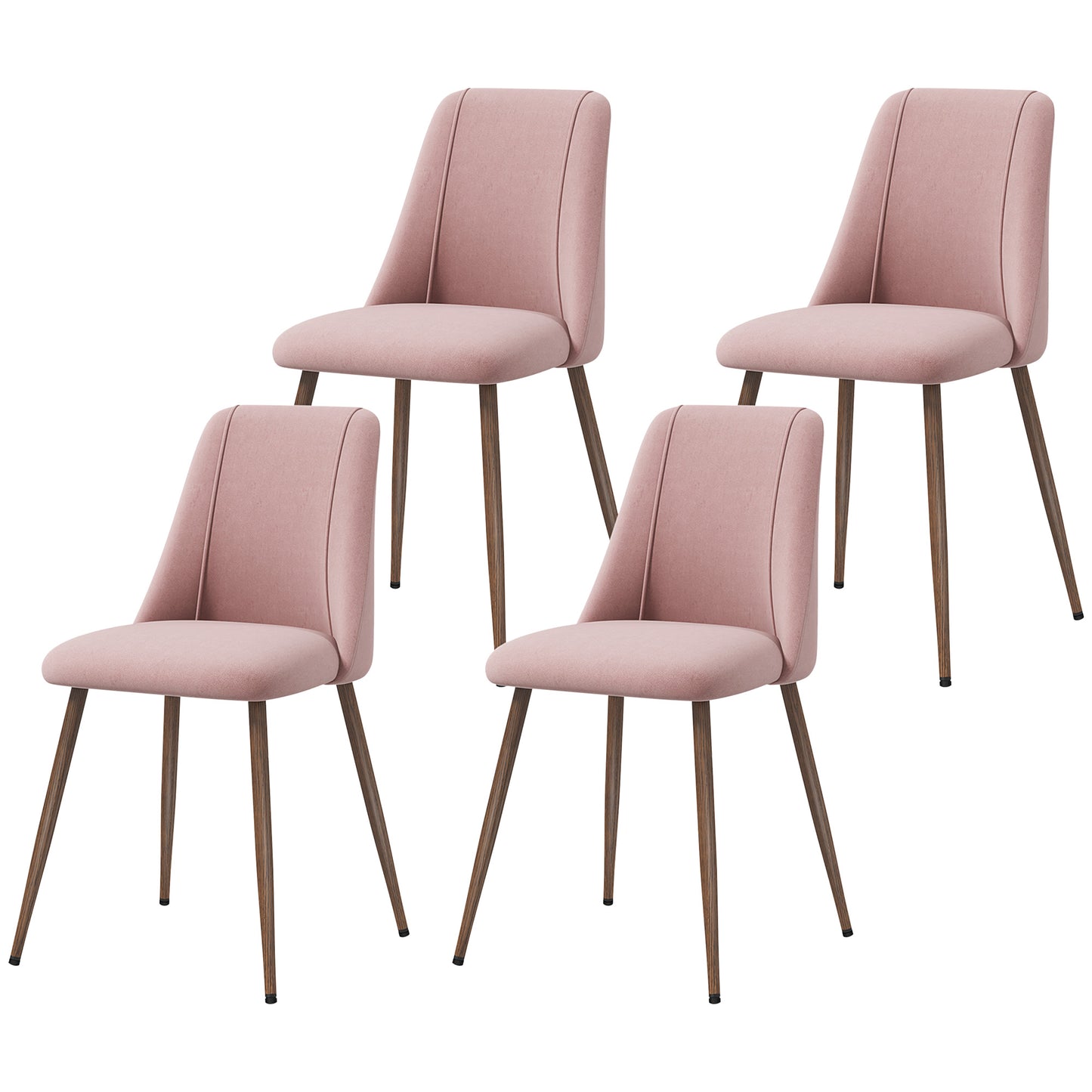 HOMCOM Upholstered Dining Chairs Set of 4, Velvet Accent Chair with Back and Wood-grain Steel Leg for Kitchen, Grey