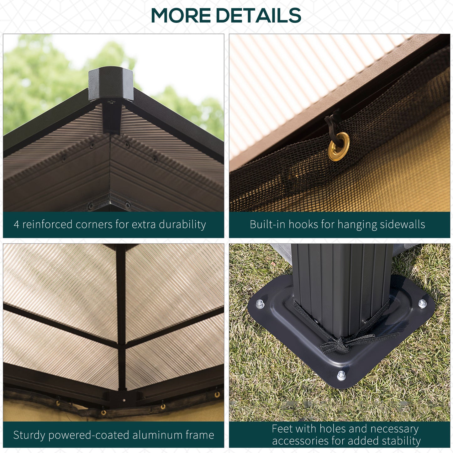 Outsunny 10 x 10 ft Hard Top Gazebo Canopy Heavy Duty Shelter Sun Shade w/ Curtain Beige, Coffee