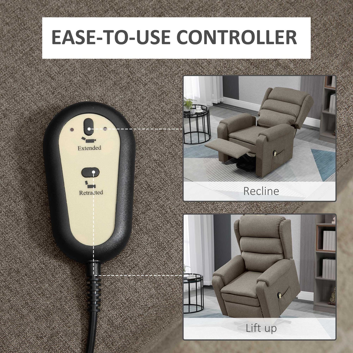HOMCOM Lift Chair for Elderly, Power Chair Recliner with Footrest, Remote Control, Side Pockets for Living Room, Grey