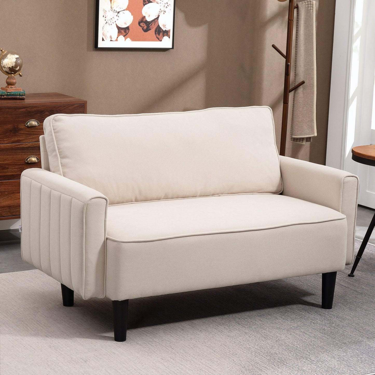 HOMCOM Loveseat Sofa, Linen 2 Seater Sofa Couch with Thick Padded Seat & Backrest for Living Room, Home Office, Dark Grey