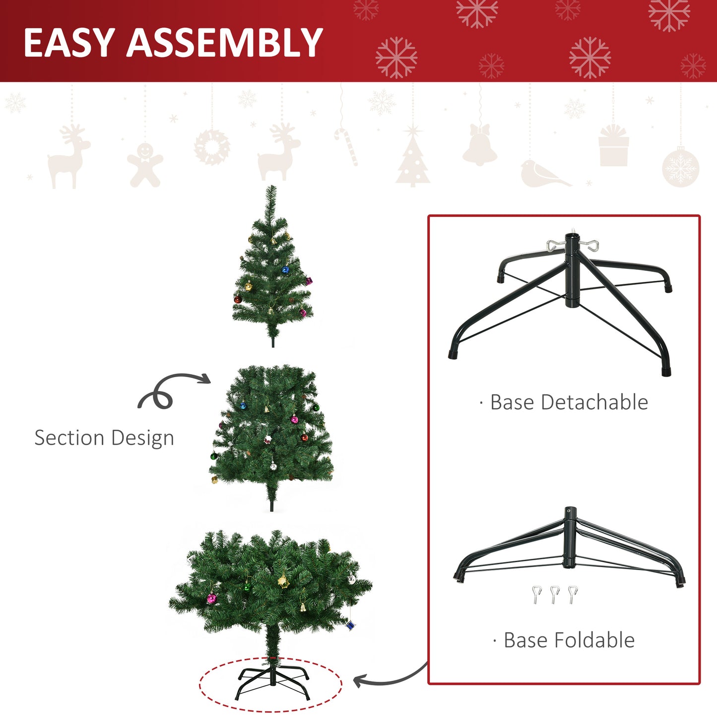HOMCOM 4.9ft Green Christmas Tree Artificial Xmas Holidays Party with Decoration Ornament