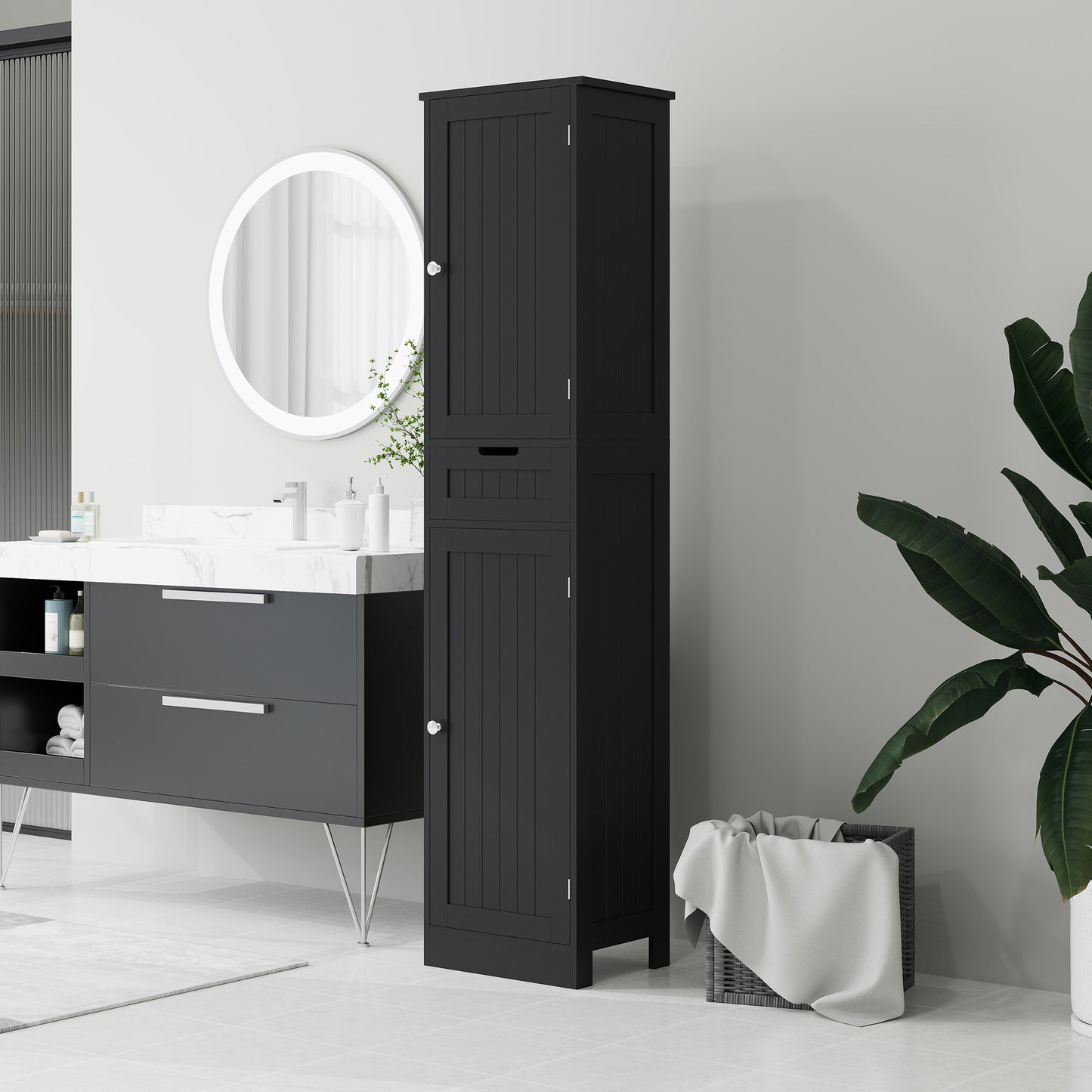 HOMCOM Freestanding Bathroom Cabinet with Drawer and 2 Doors, Tall Bathroom Cupboard for Kitchen, Study, Living Room