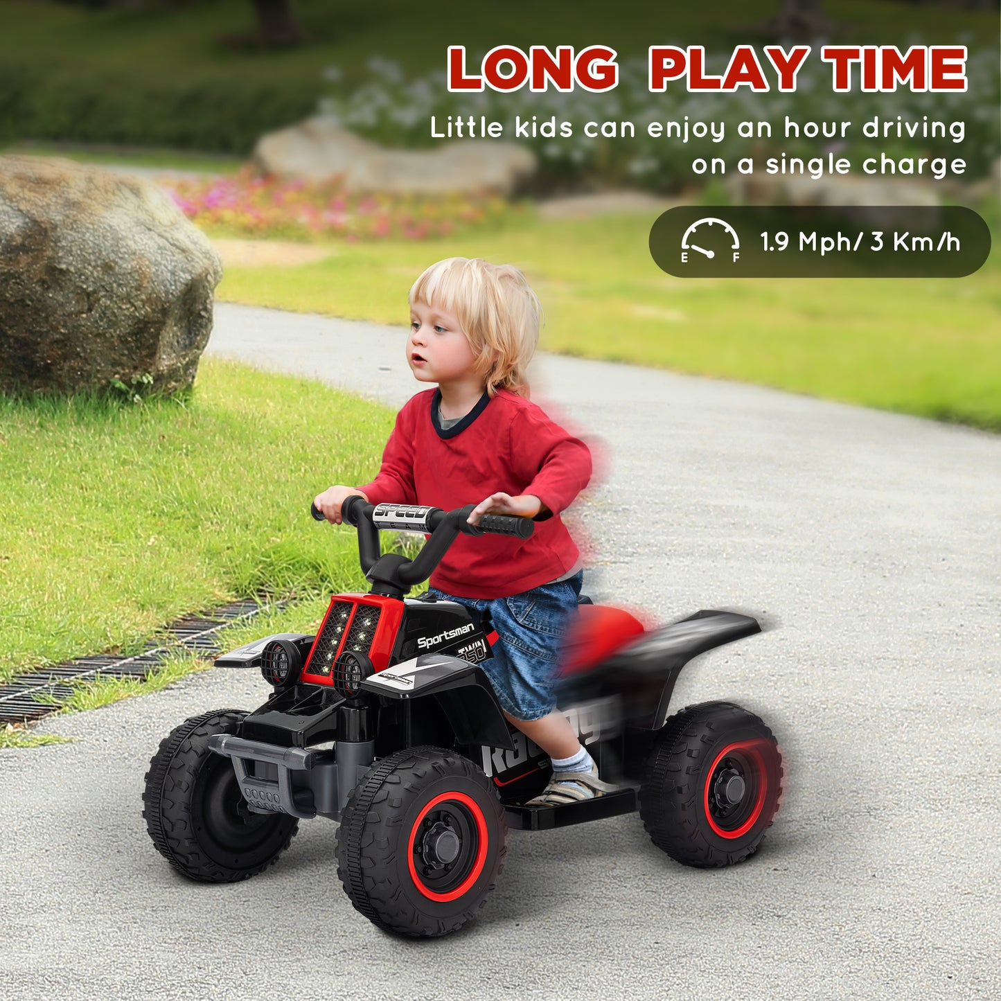 Qaba 6V Kids ATV Quad, 4 Wheeler Battery Powered Electric Ride on Car w/ Lights, Forward Backward, White