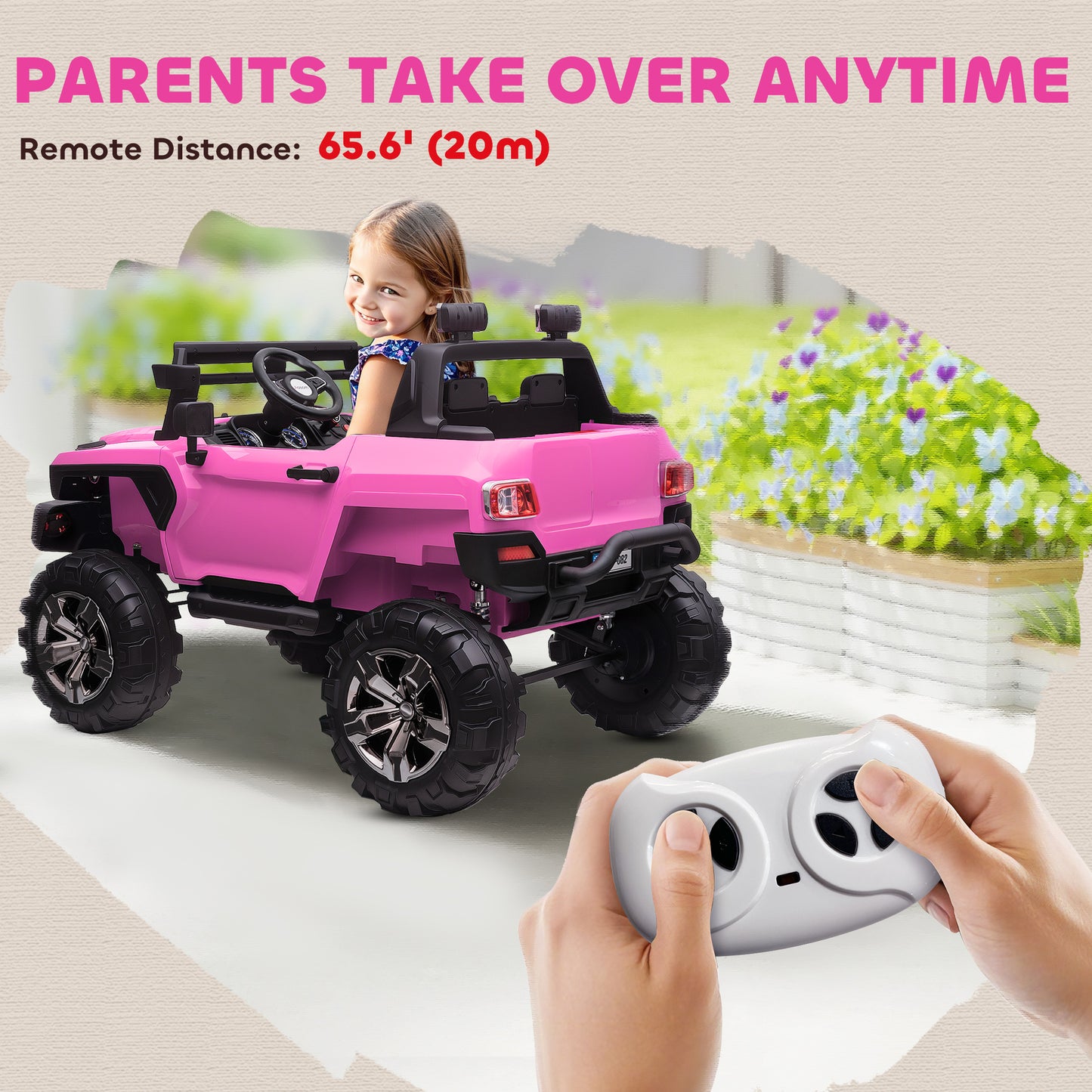 Aosom Kids Ride-On Car 12V RC 2-Seater Police Truck Electric Car For Kids with Full LED Lights, MP3, Parental Remote Control (White)
