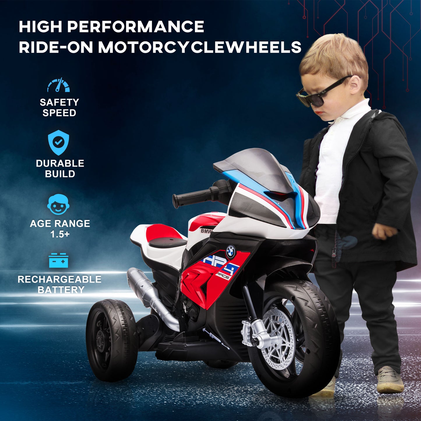 Aosom Kids 6V Electric Ride-On Motorcycle Battery Powered 1.5-5 Years Blue