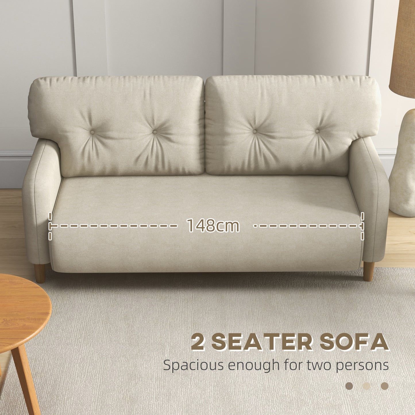 HOMCOM 58" 2 Seat Sofa, Modern Love Seats Furniture, Upholstered 2 Seater Couch, Solid Wood Frame, Beige
