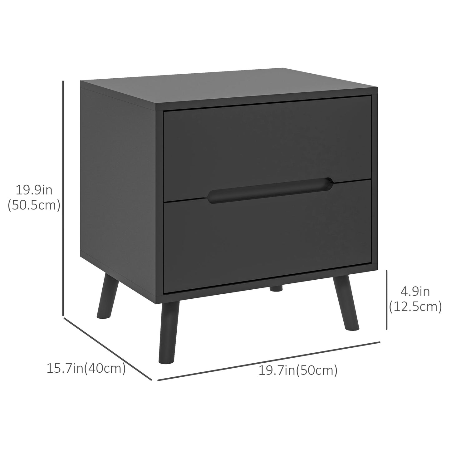 HOMCOM Bedside Table, Nightstand with 2 Drawers, Side Table with Pine Wood Legs for Bedroom, White