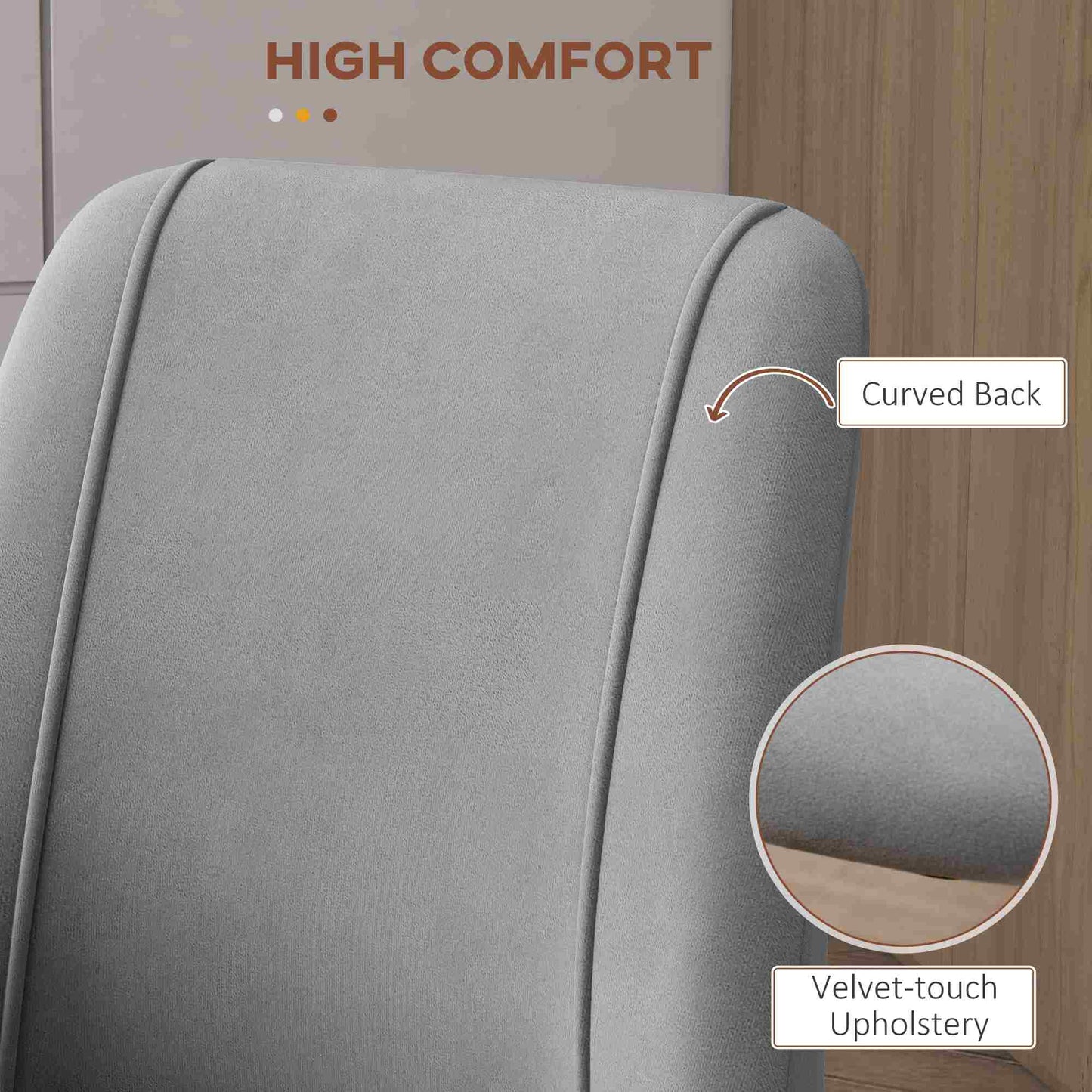 HOMCOM Upholstered Dining Chairs Set of 4, Velvet Accent Chair with Back and Wood-grain Steel Leg for Kitchen, Grey
