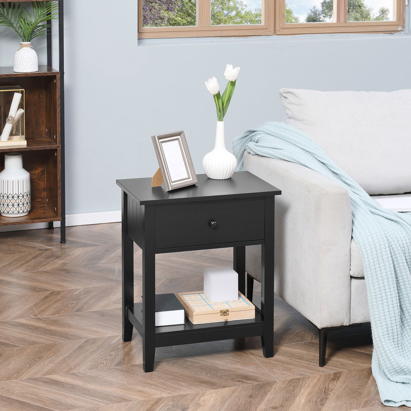 HOMCOM Modern Style Nightstand, Small End Table with Drawer and Storage Shelf for Bedroom, Living Room, White