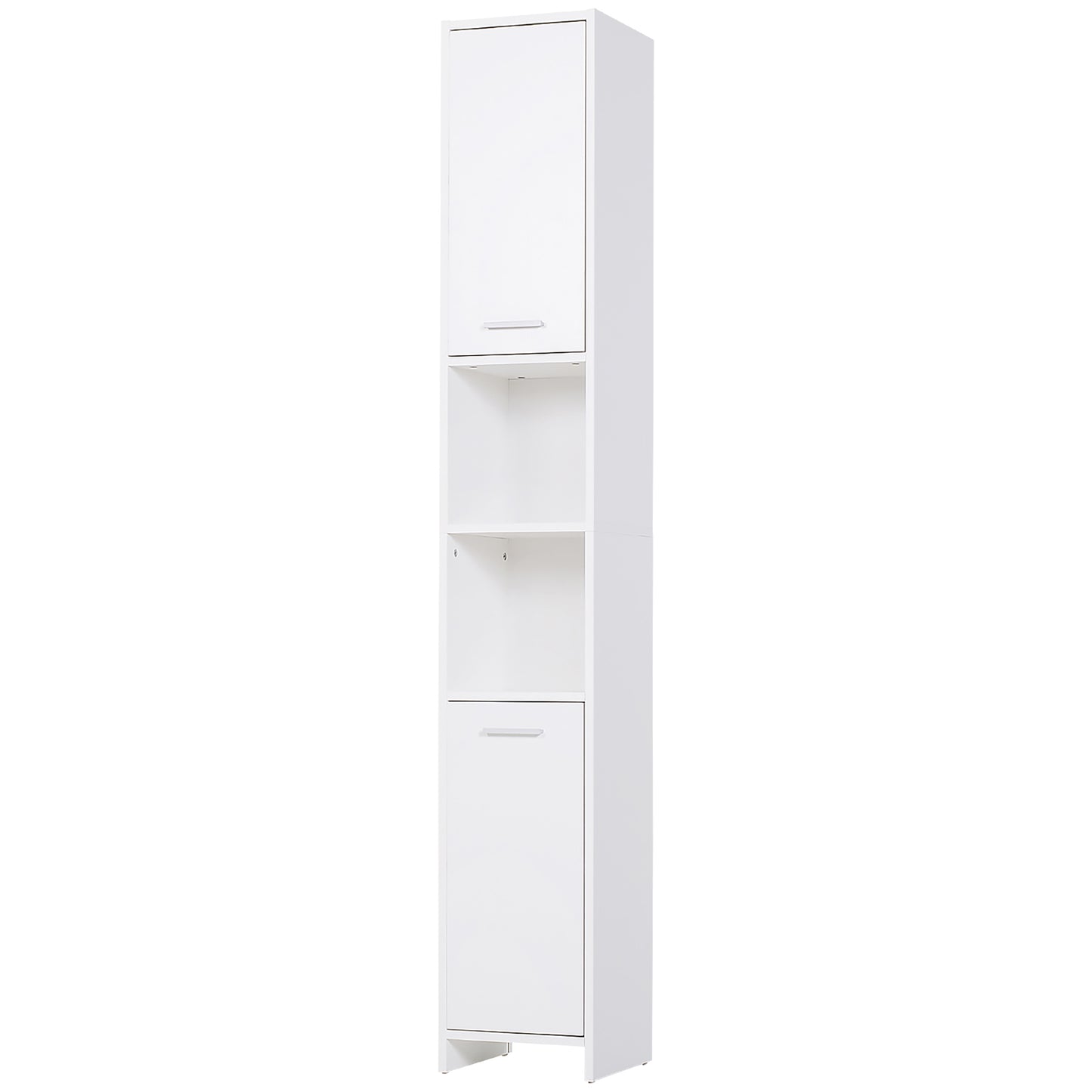 HOMCOM Tall Bathroom Vanities, Narrow Bathroom Cabinets with 2 Doors, Open Compartment and Adjustable Shelves, White
