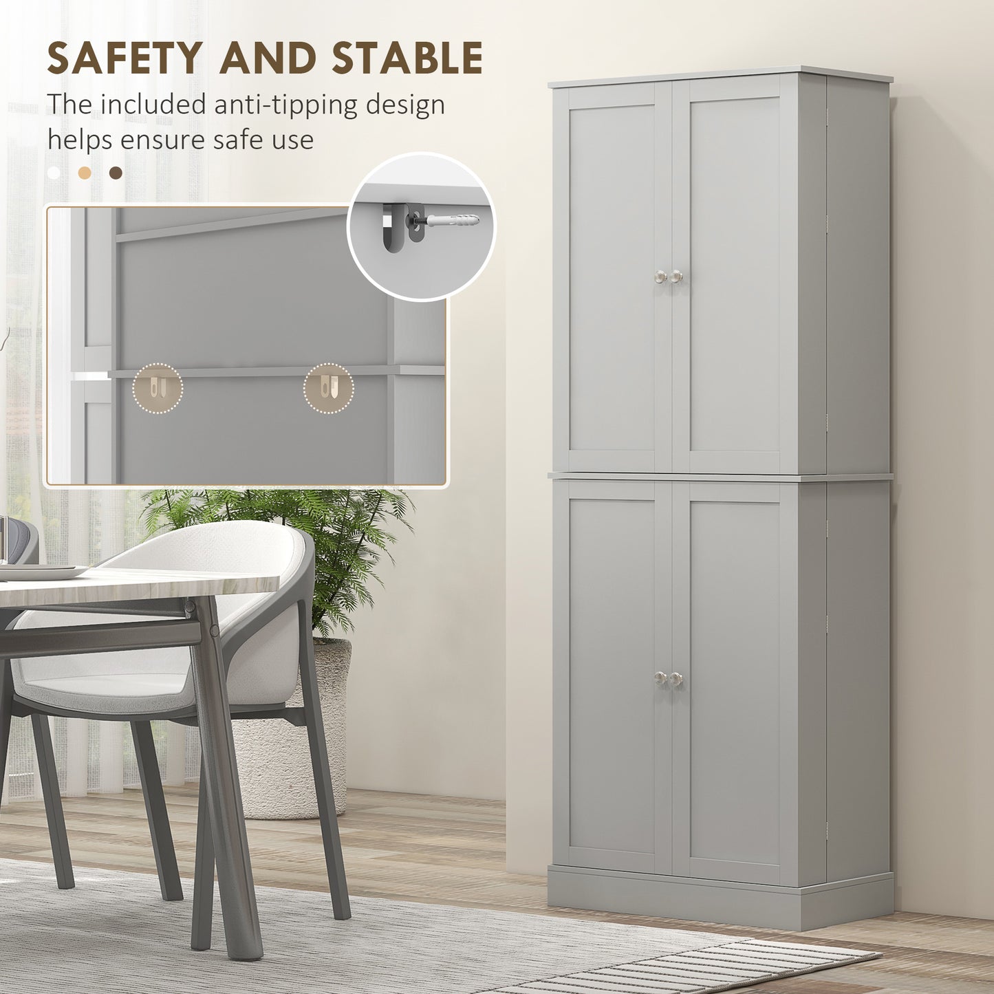 HOMCOM 65" Kitchen Cabinet, Kitchen Pantry Cabinet with 4 Doors and 16 Door Shelves for Dining Room, Grey