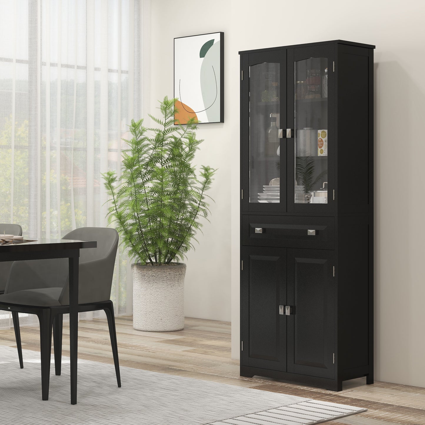 HOMCOM 63" 4-Door Kitchen Pantry Cabinet, Freestanding Storage Cabinet Cupboard with Adjustable Shelves, White