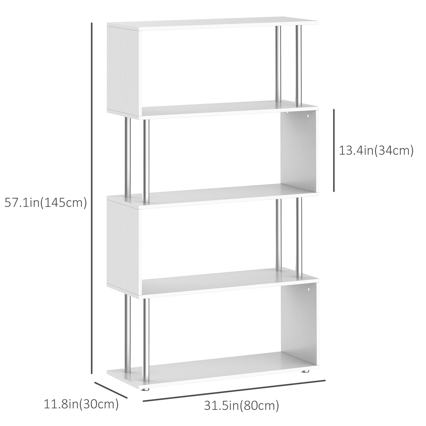 HOMCOM 5-Tiers Geometric Wooden Bookcase S-Shaped Storage Bookshelf Display with Metal Frame for Living Room, Bedroom, Home Office, Black