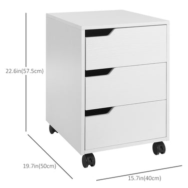 HOMCOM 3 Drawer File Cabinet, Mobile Vertical Filing Cabinet with Wheels, Printer Stand with Storage for Home Office, White
