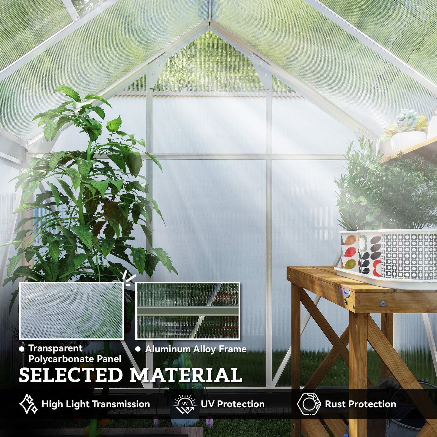 Outsunny 6.2' x 4.3' x 6.6' Clear Polycarbonate Greenhouse Large Walk-In Green House Garden Plants Grow Galvanized Base Aluminium Frame w/ Slide Door