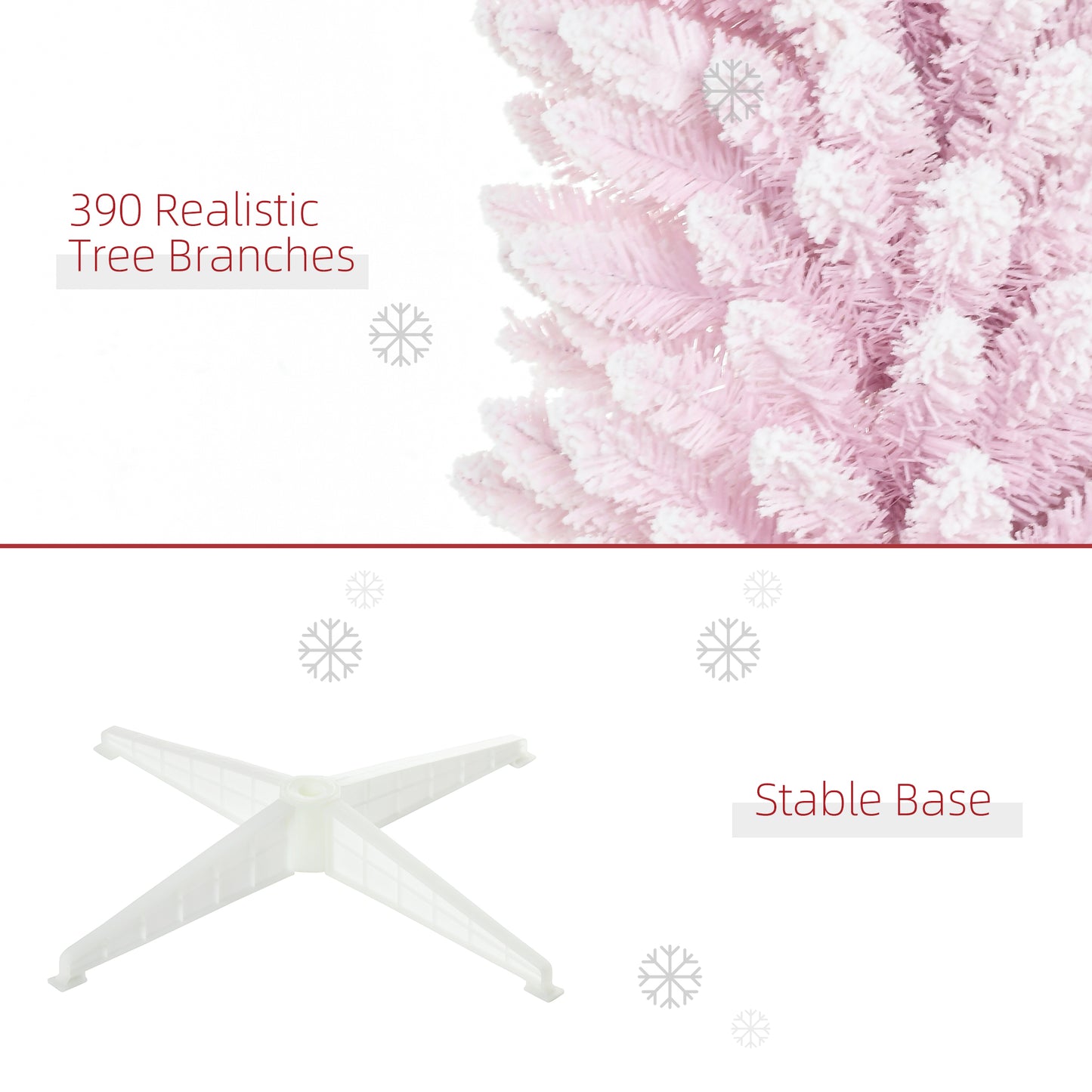 HOMCOM 6ft Flocked Christmas Tree, Pencil Artificial Christmas Tree with Realistic Branches, Pink