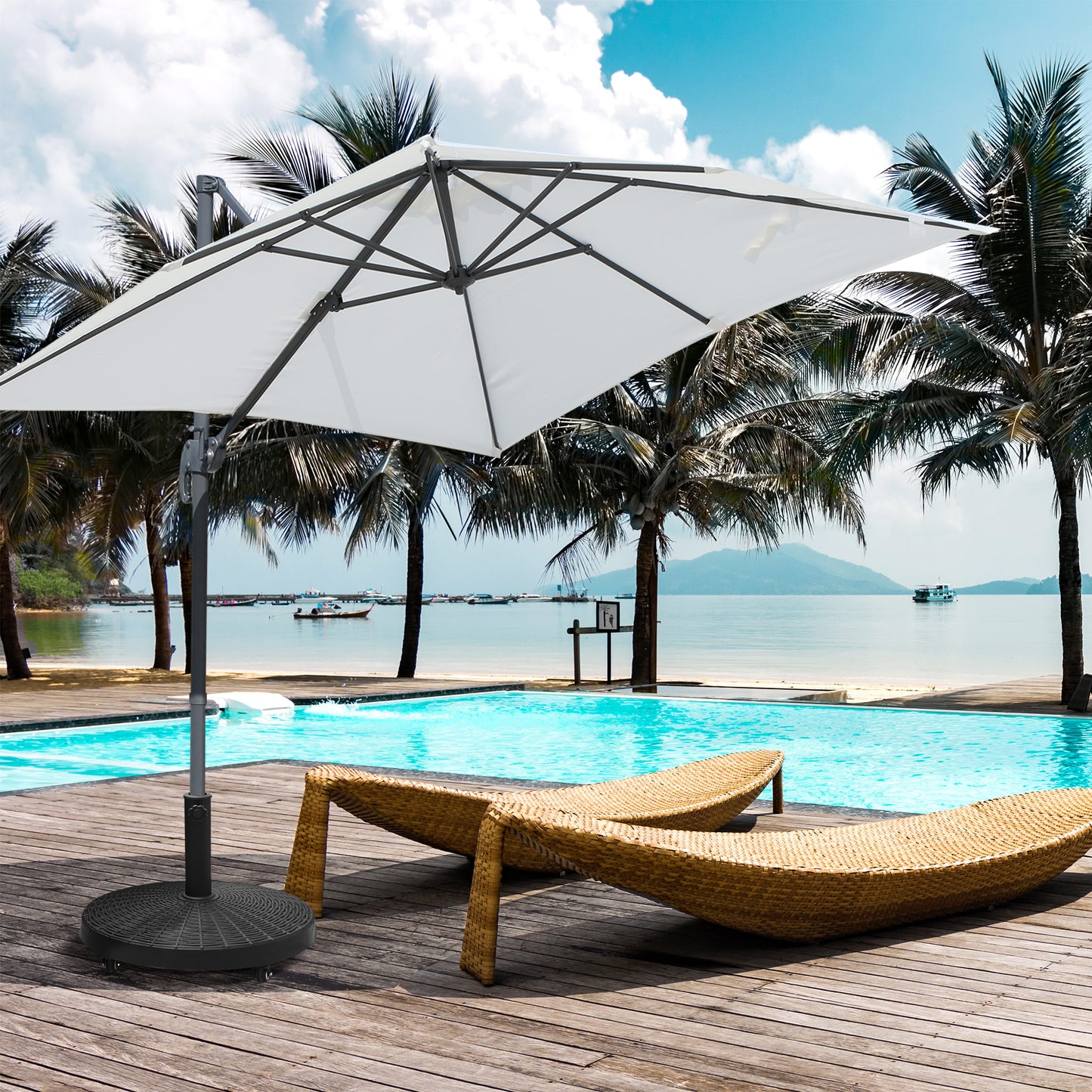 Outsunny 20.5" Round Parasol Base Resin Patio Umbrella Base Garden Parasol Holder Outdoor Offset Weight Stand with Wheels Black