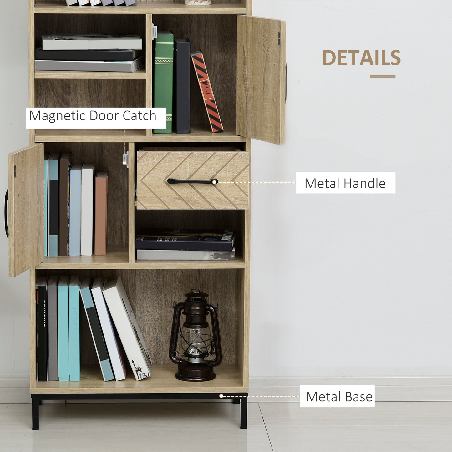 HOMCOM 5-Tier Bookcase, Storage Bookshelf, Display Shelves with Adjustable Shelves for Living Room, Home Office, Nature Wood