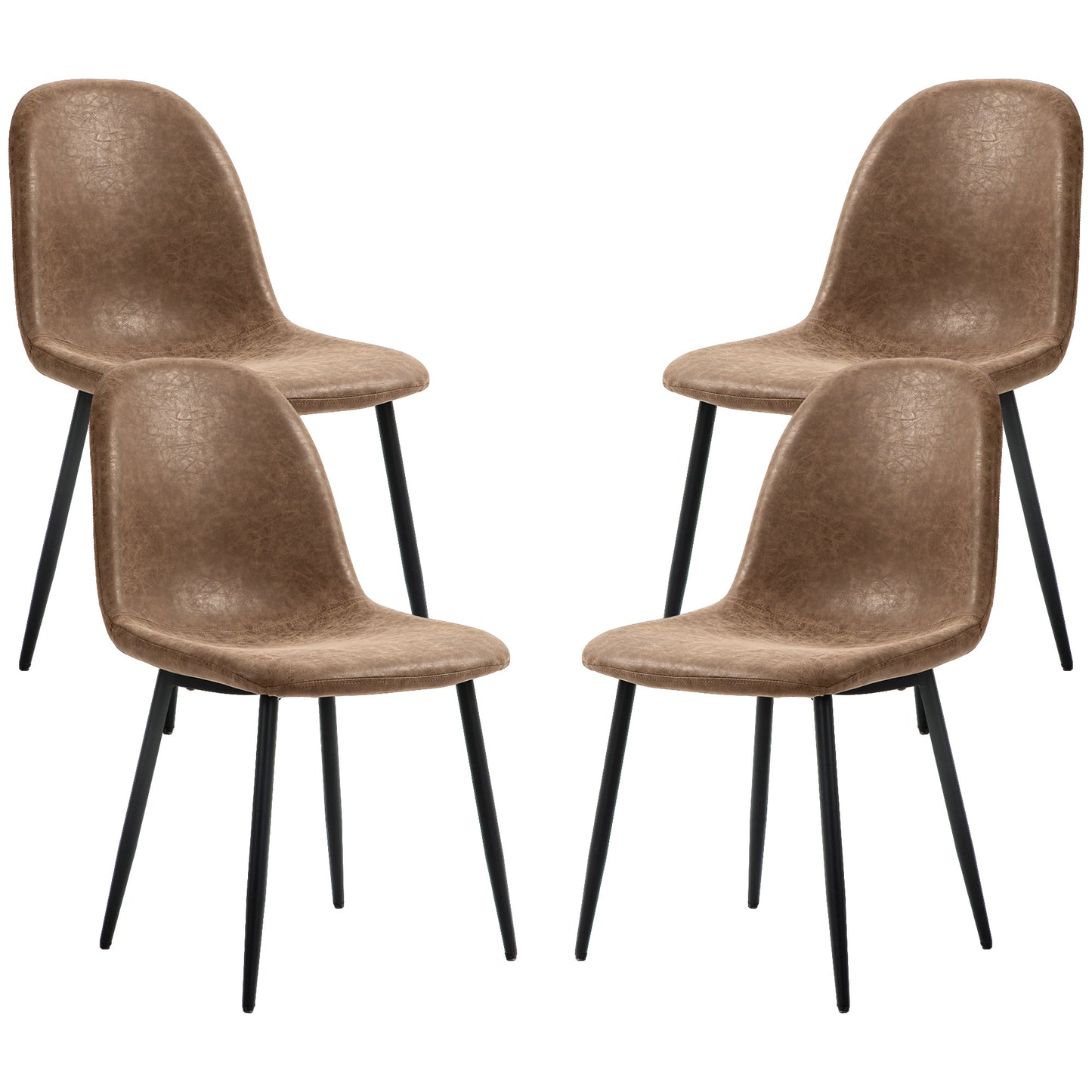 HOMCOM Retro Dining Table Chairs Set of 4, PU Leather Upholstered Kitchen Table Chairs for Living Room, Bedroom