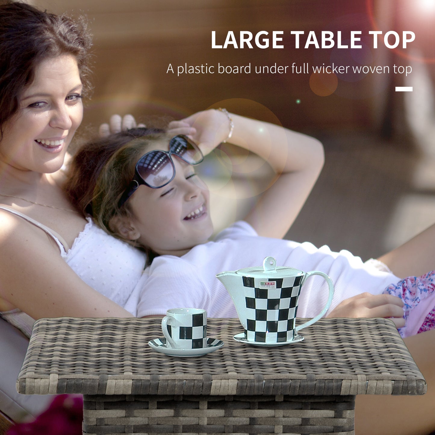 Outsunny 20" Patio Wicker Coffee Table, Outdoor Coffee Table with Plastic Board Underneath the Woven Tabletop for Patio, Garden, Balcony, Mixed Grey