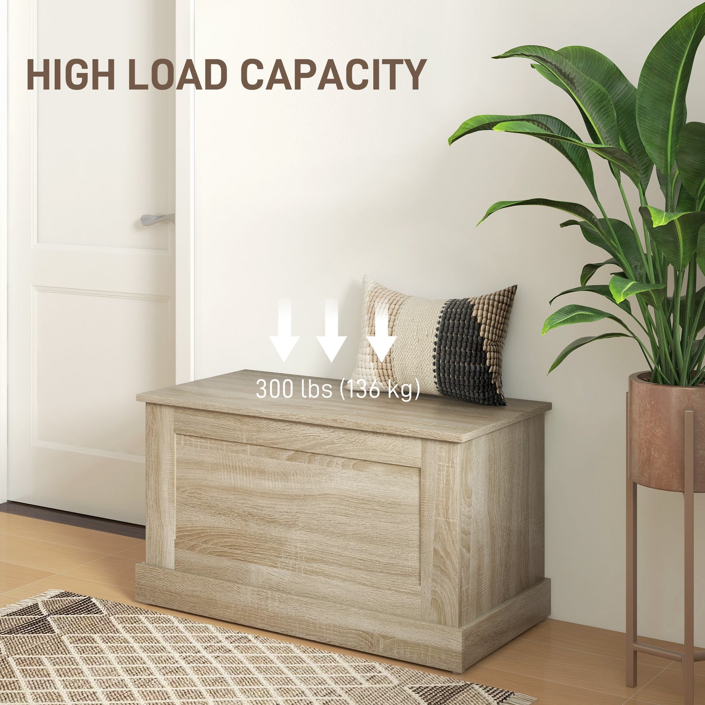 HOMCOM 31.5 Inches Storage Chest, Storage Trunk with Safety Hinge, Wooden Box for Living Room, White Wood Grain