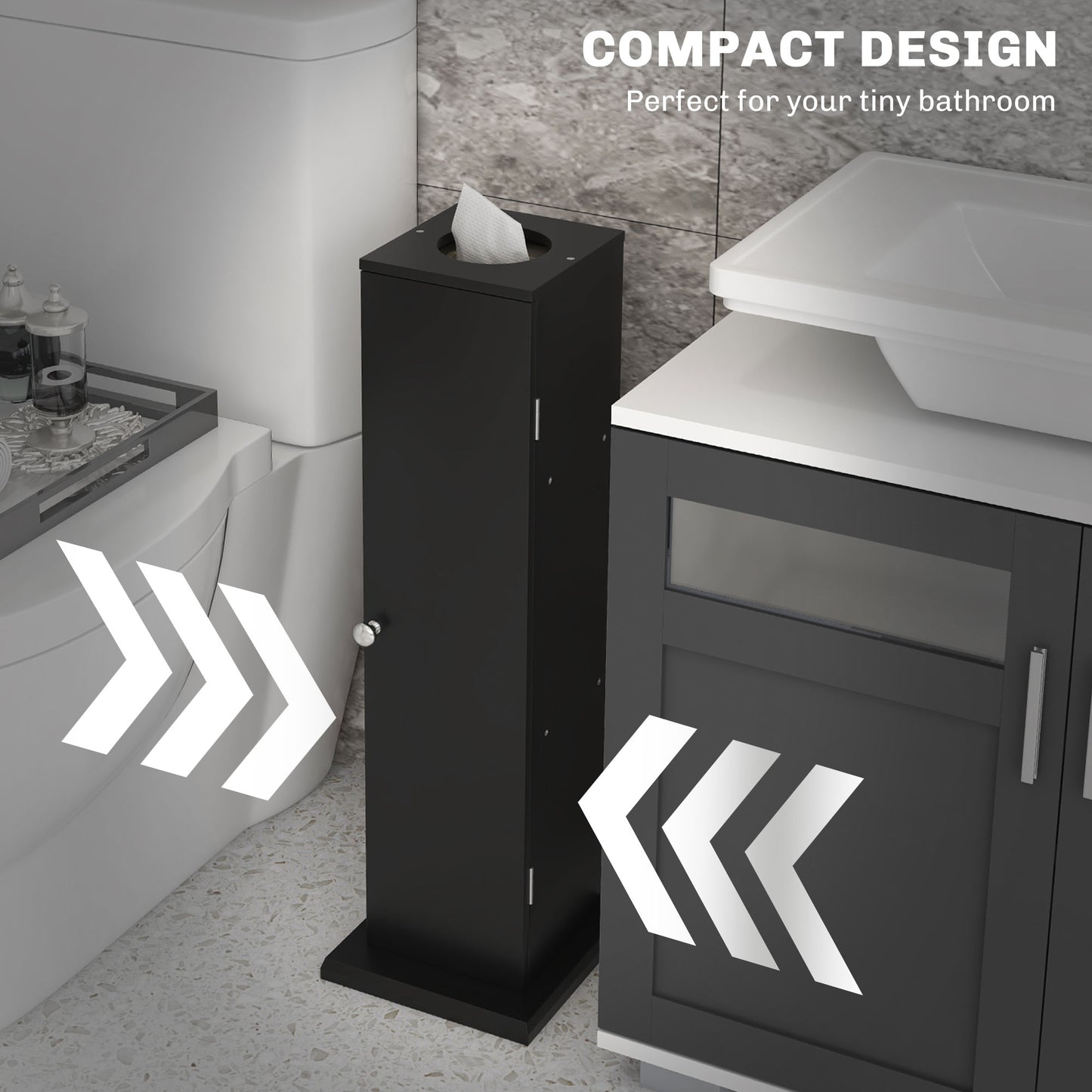 HOMCOM Small Toilet Paper Cabinet, Bathroom Corner Cabinet with Doors and Shelves for Paper Shampoo, Black