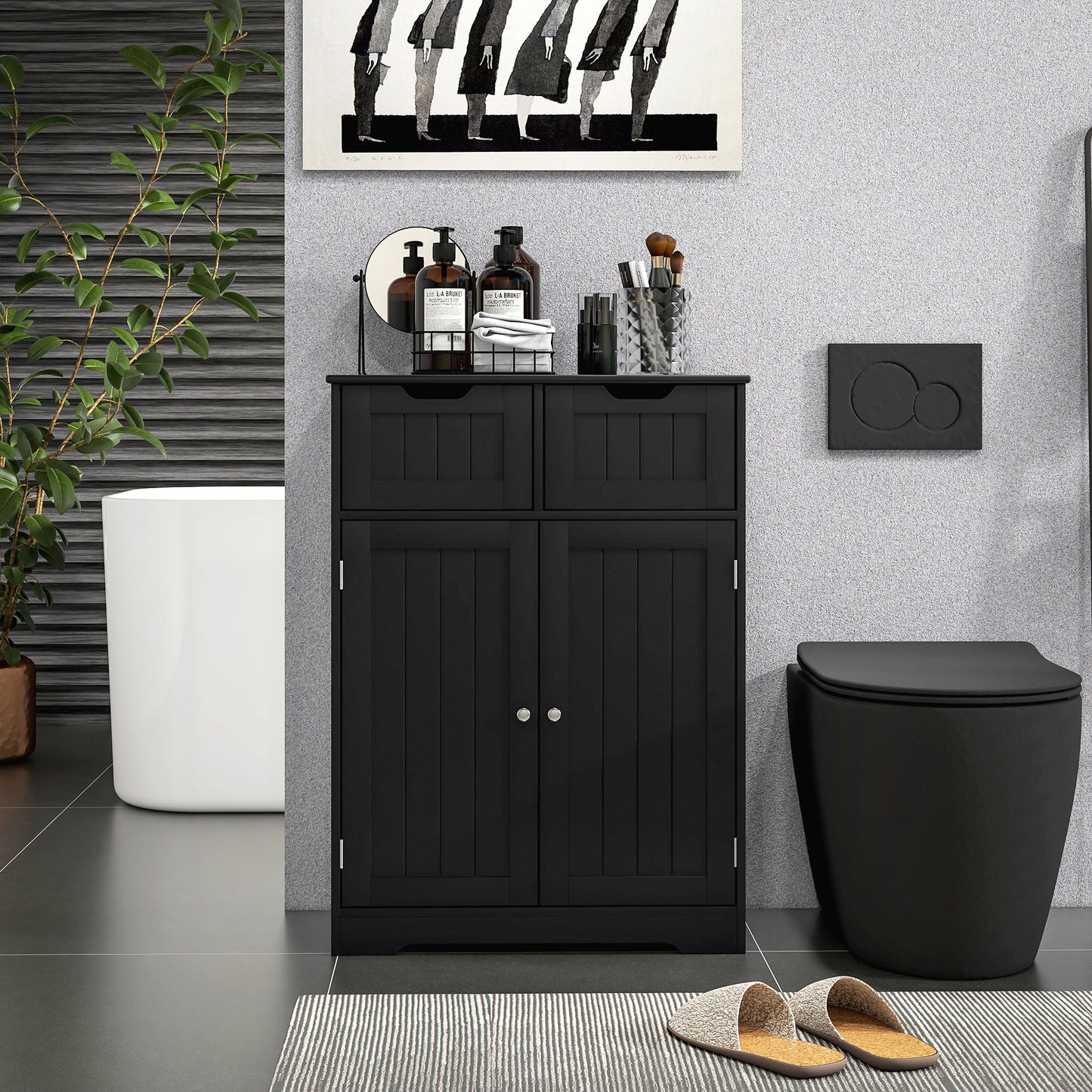 kleankin Bathroom Cabinet, Bathroom Storage Cabinet with 2 Drawers, Adjustable Shelf for Living Room, Entryway, White