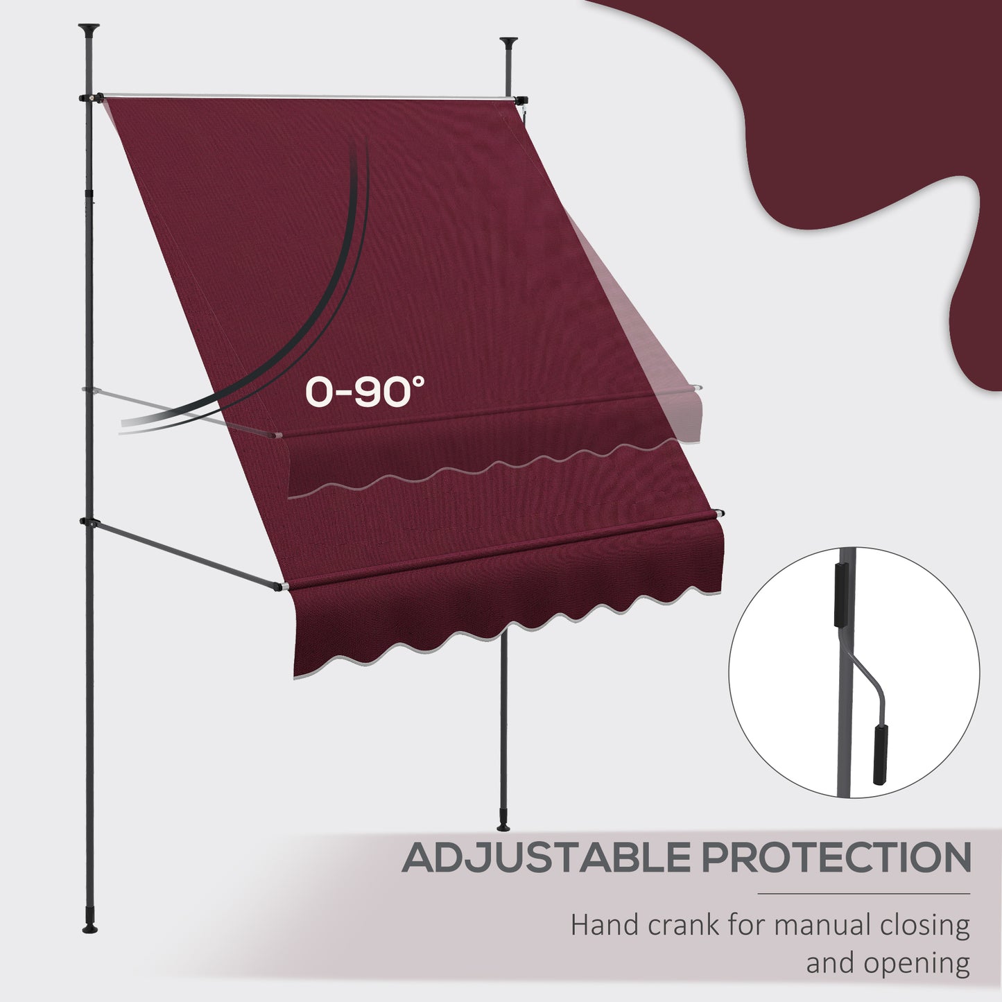 Outsunny 6.5' x 4' Manual Retractable Awning, Non-Screw Freestanding Patio Awning, UV Resistant, for Window or Door, Wine Red