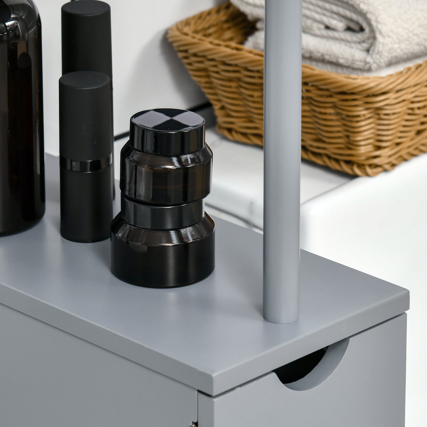 HOMCOM Tall Bathroom Storage Cabinet, Narrow Bathroom Cabinet with Drawers and Open Shelves for Small Spaces, White and Grey