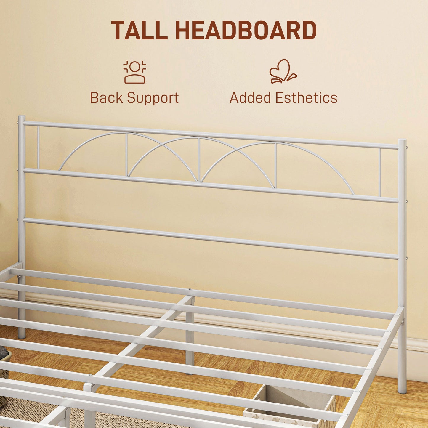 HOMCOM Metal Full Platform Bed Frame with Headboard, Steel Slat Support, Underbed Storage, No Box Spring Needed, Easy Assembly